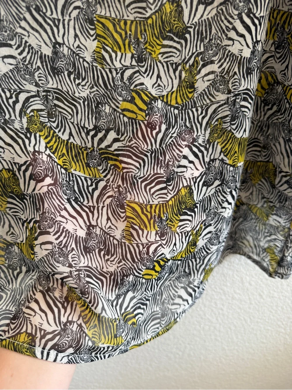 Banana Republic Sheer Zebra Print Long Sleeve with Front Cut Out Gold Bar